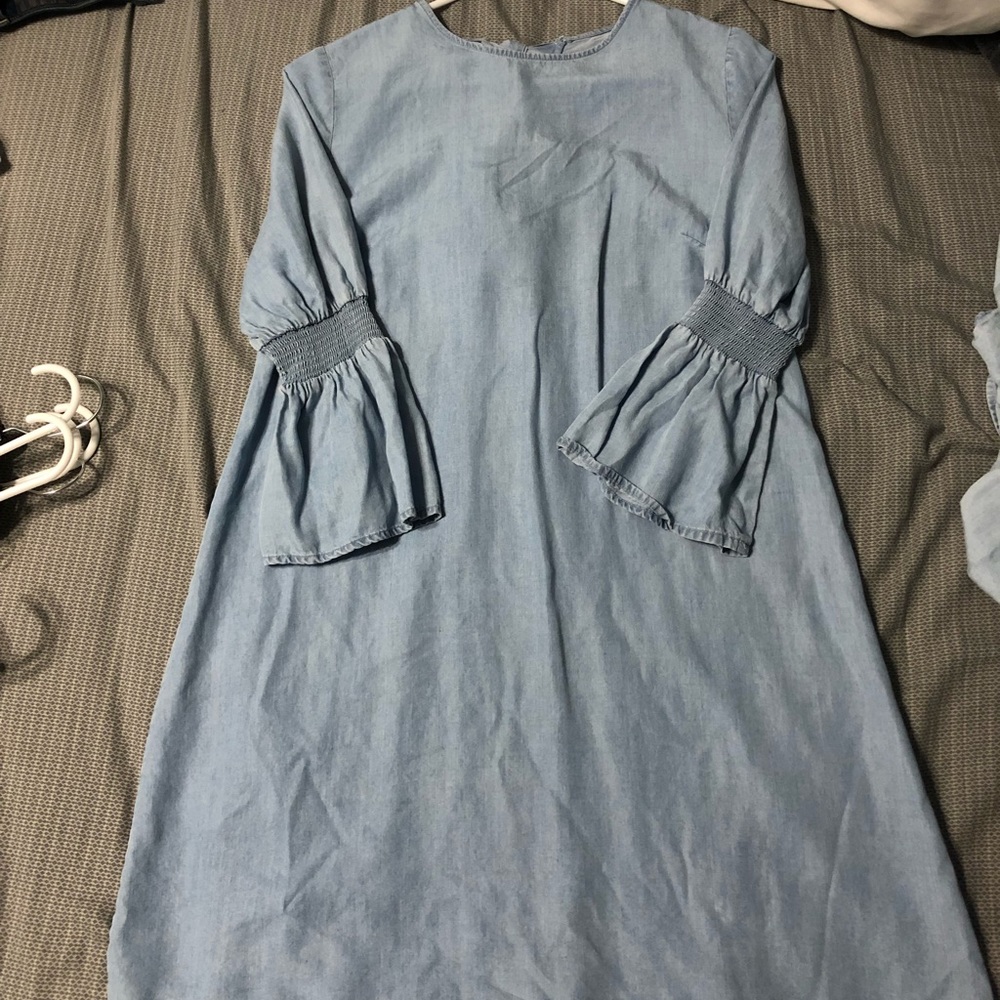Denim dress with bell sleeves